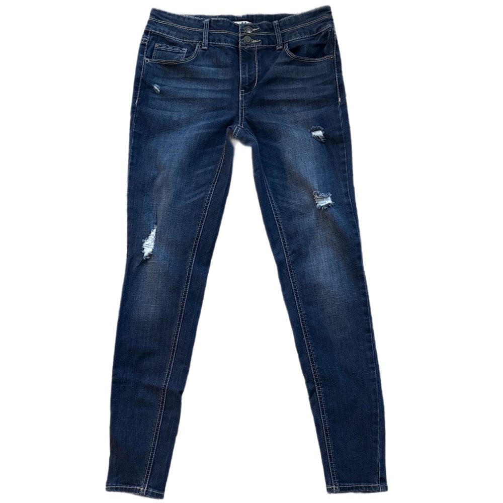 Mudd Girls Skinny Jeans Dark Wash Adjustable Waist Distressed Stretch Size 16